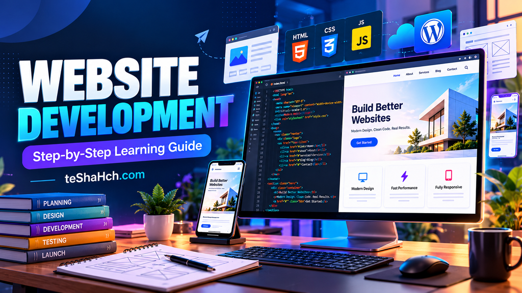Website development learning guide covering coding, web design, and WordPress